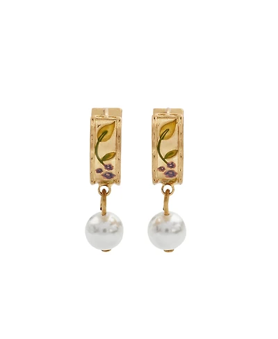 Fable England Blackberry Bramble Pearl Drop Gold Huggie Earrings