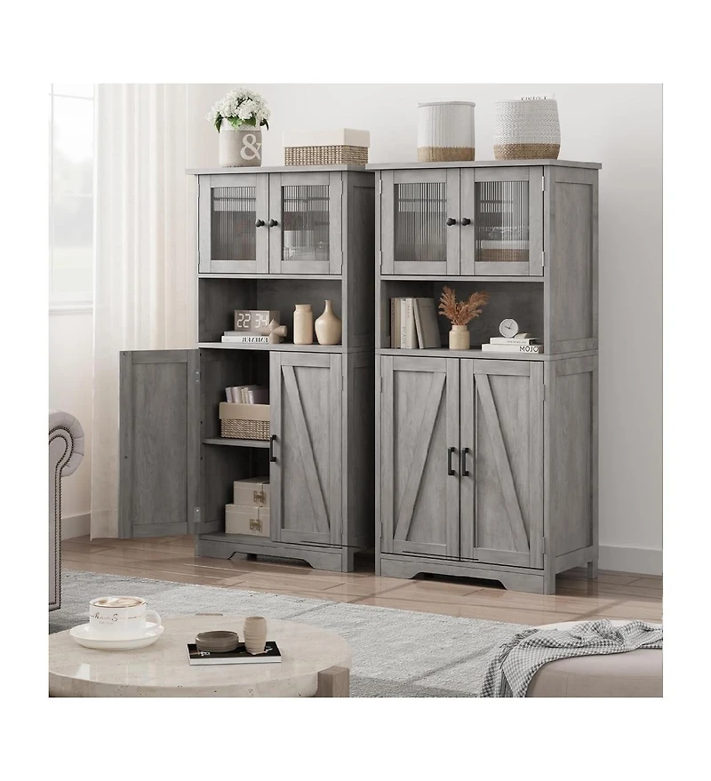 gaomon Tall Bathroom Storage Cabinet with 4 Doors and Adjustable Shelves