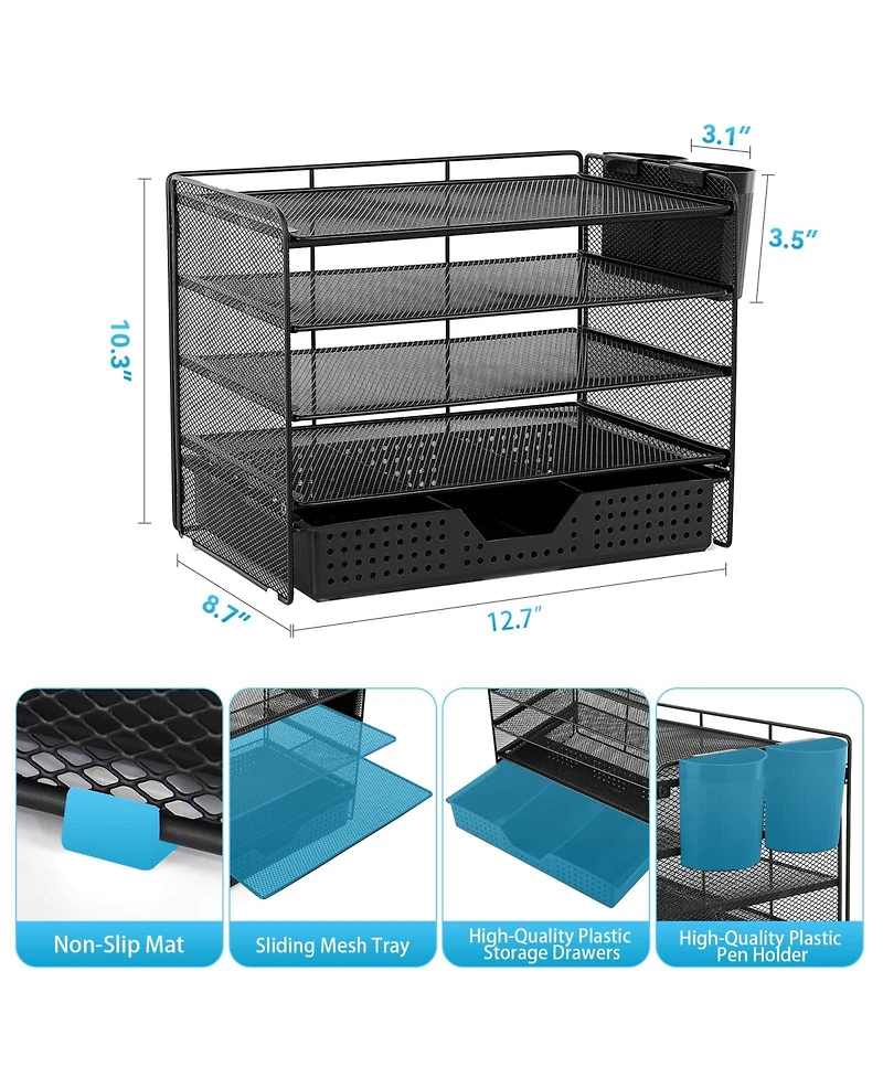 Gnuadz Desk Organizer 5-Tier Letter Tray Drawer Pen Holders File Storage