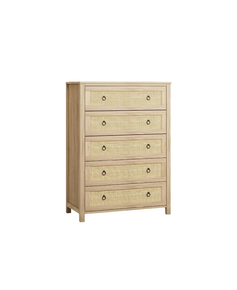 gaomon Rattan Bedroom Dresser with 5 Drawers Clothes Storage Cabinet