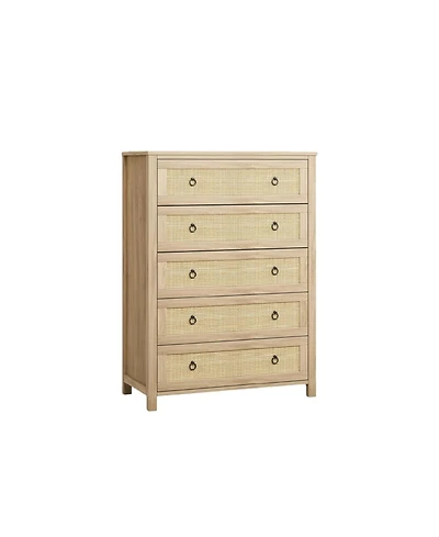 gaomon Rattan Bedroom Dresser with 5 Drawers Clothes Storage Cabinet