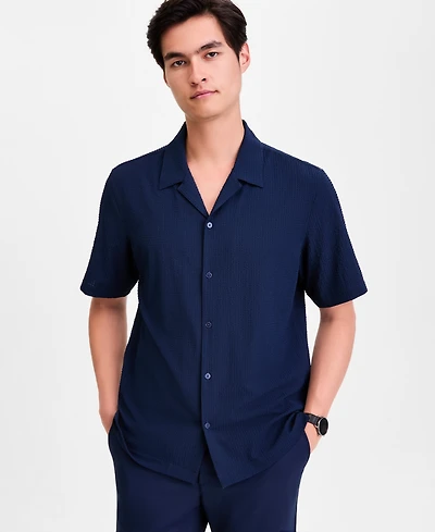 Alfani Men's Short-Sleeve Paperweight Solid Shirt, Macy's Exclusive