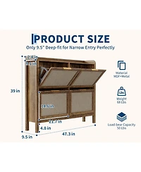 homfan Rattan Shoe Cabinet with 4 Flip Drawers, 47 Wide Slim Entryway Storage, 9.45 Depth