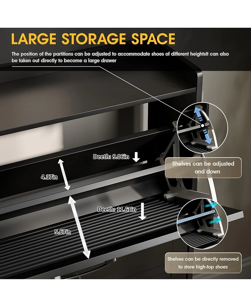 Yigii Shoe Storage Cabinet 2 Flip Louvered Doors Freestanding Organizer Metal Entryway Narrow Rack Large Capacity
