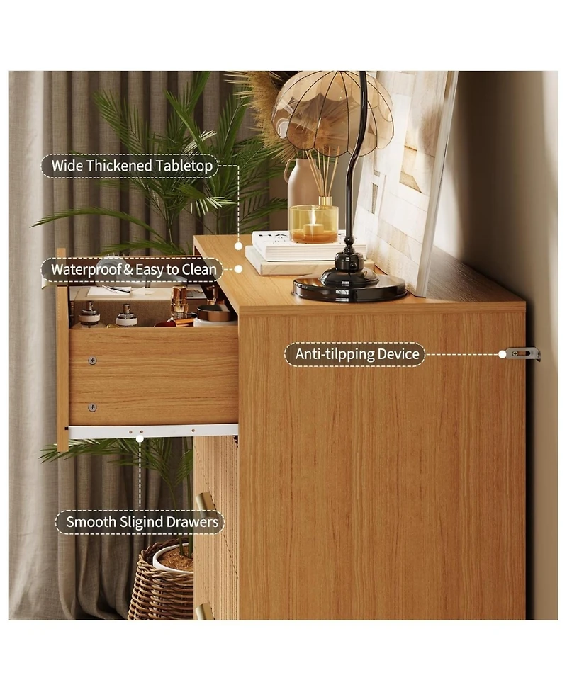 gaomon Modern Fluted Wood Dresser with 5 Drawers