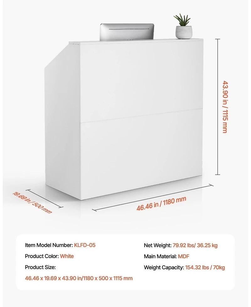 Sugift Reception Desk, 46 Inch Rectangular Front Counter Table for Office and Retail Use