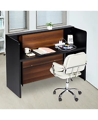 Sugift Reception Desk, 62 Inch Front Counter Table with Led Light for Office Use