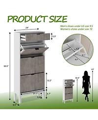 homfan Slim Shoe Cabinet with 3 Flip Drawers, Metal Legs for Hallway