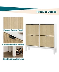 homfan Fluted Shoe Cabinet with 4 Flip Drawers, White and Oak, Slim Entryway Storage with Metal Legs