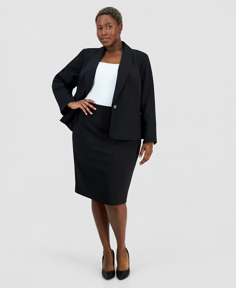 Le Suit Plus Shawl-Collar One-Button Jacket & Yoked Slim Skirt