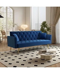 Streamdale Furniture Modern 72" foldable sleeper sofa, blue velvet, retro style