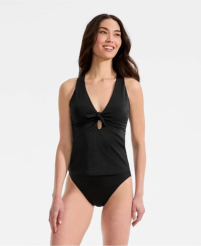 Lands' End Women's Shine Ribbed Tankini Top and High Waisted Bottom Swimsuit Set