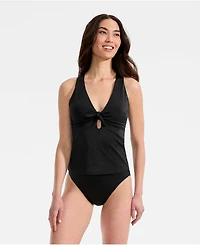 Lands' End Women's Shine Ribbed Tankini Top and High Waisted Bottom Swimsuit Set