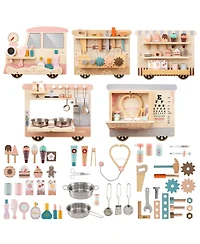 Mecale Wooden Sensory Wall Panel with Vanity & Toolbox, Fun Interactive Play for Kids