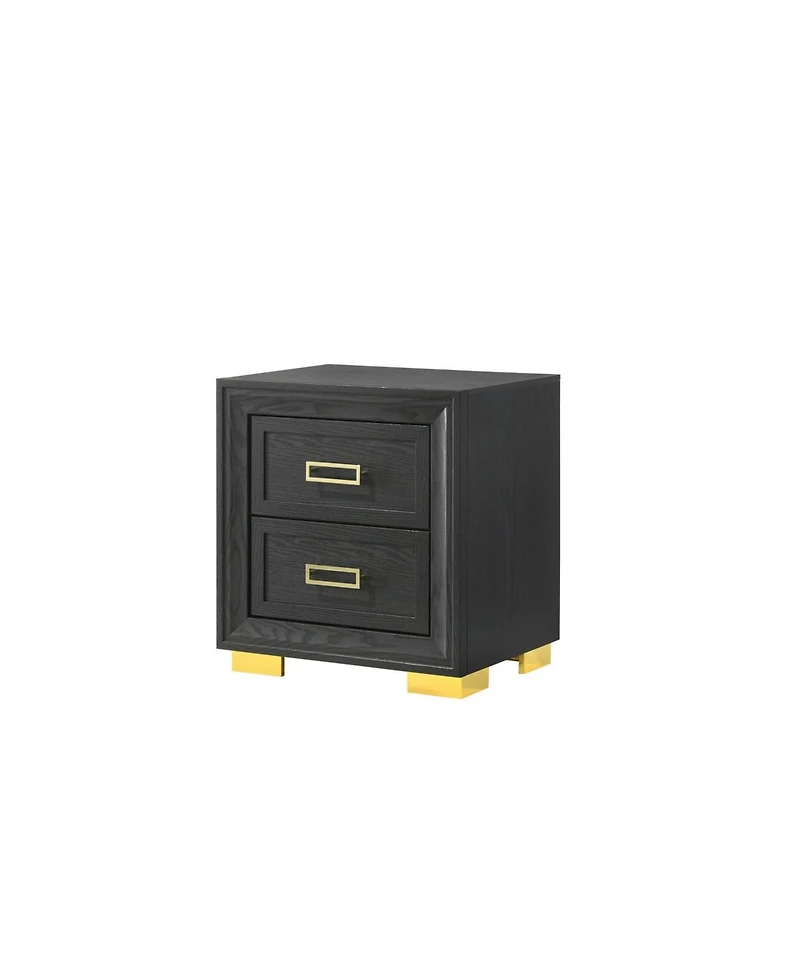 Simplie Fun Modern Glam 2-Drawer Nightstand Black Gold
