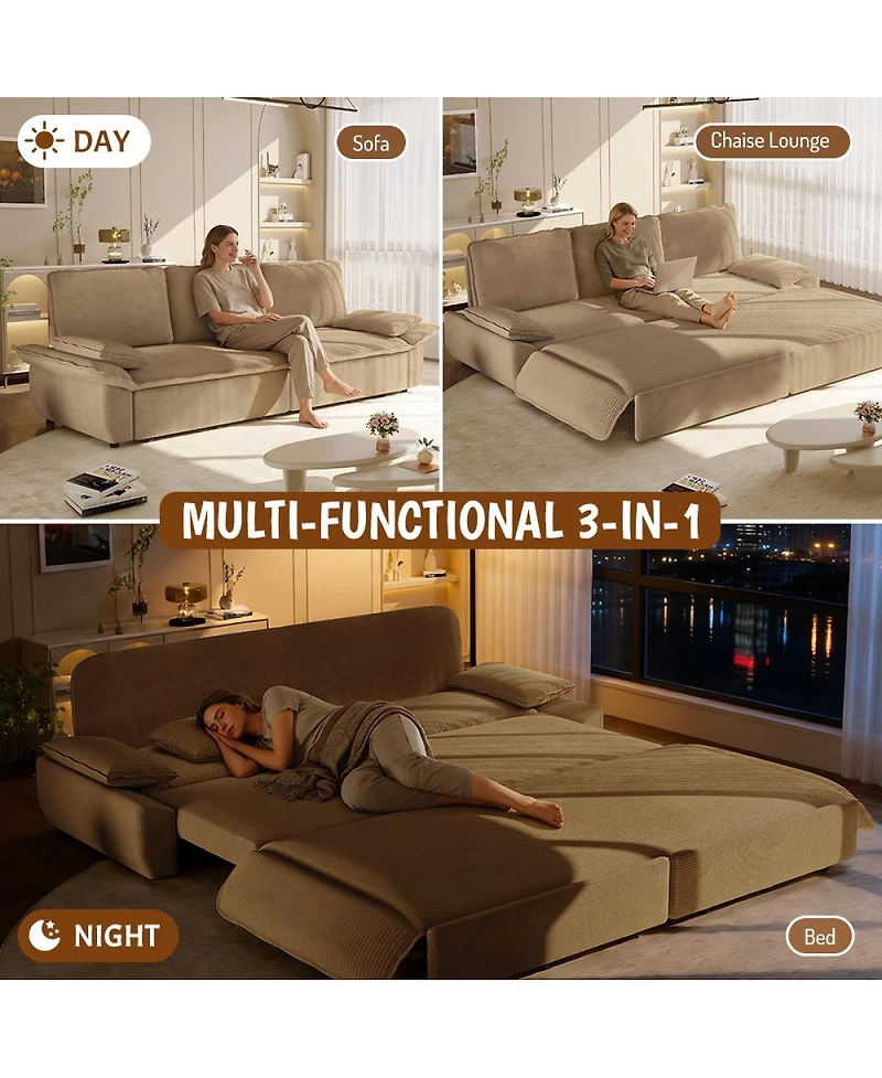 Streamdale Furniture 94.5" Corduroy King Pull Out Sofa Bed, 3-in-1 Convertible Sleeper