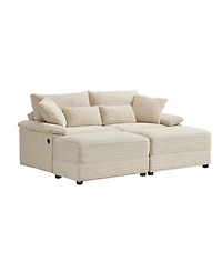 Streamdale Furniture Double Chaise Lounge Set with Reversible Ottoman - Soft Corduroy Fabric