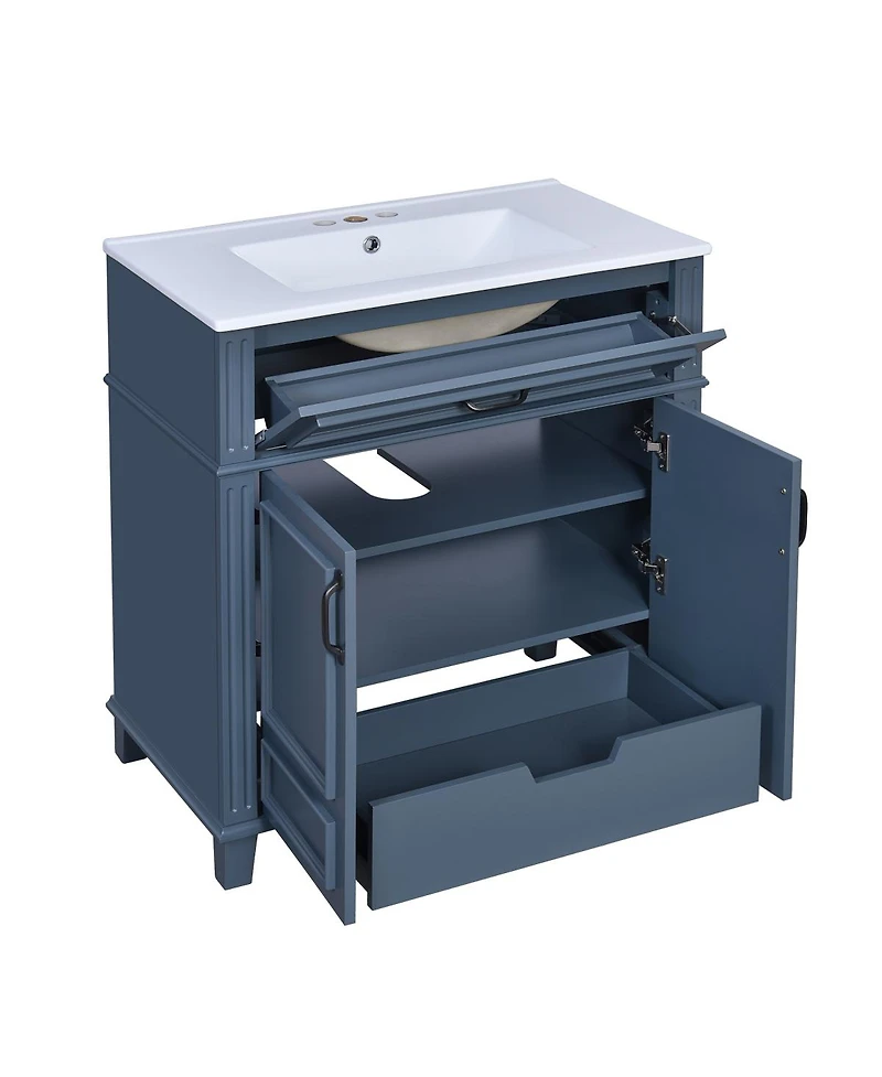 Sillysis 30" Bathroom Vanity with Ceramic Sink, Solid Wood Frame & Soft Close Drawers for Modern Home