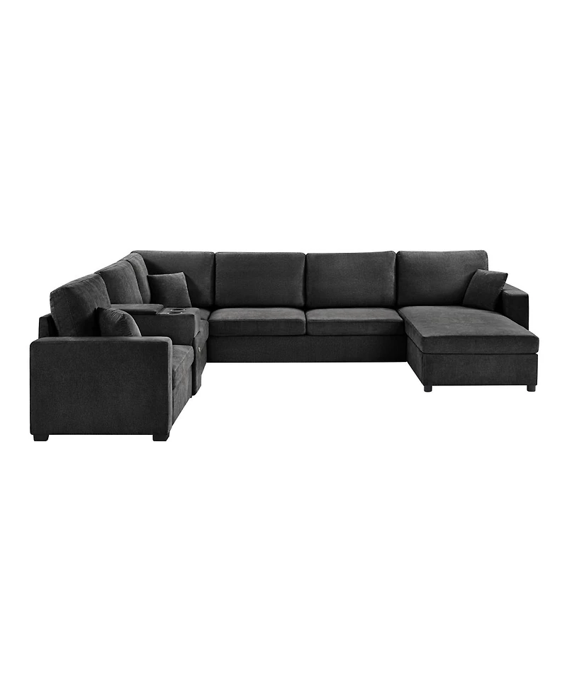 Streamdale Furniture 5-Seat 134" U-Shape Sectional Sofa with Chaise, Cup Holders & Storage