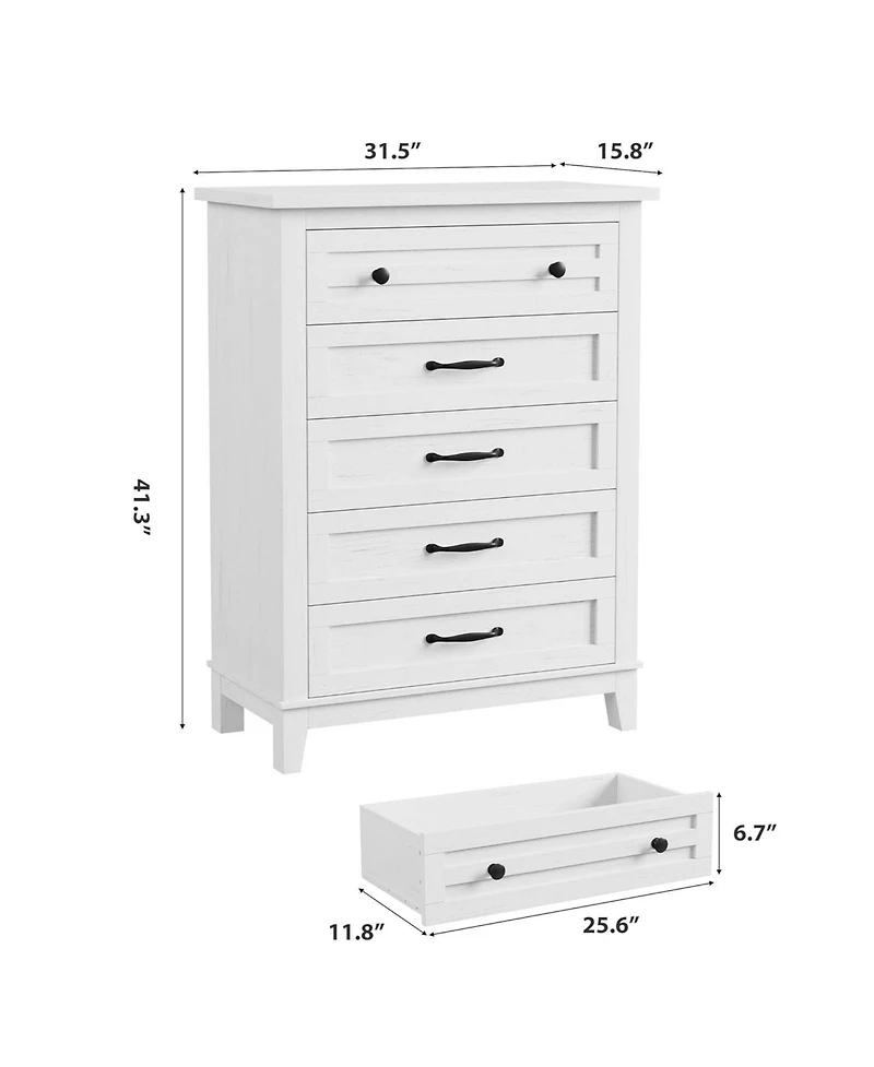 gaomon 5 Dresser for Bedroom, Tall Vertical Drawer Dresser with Large Storage, Freestanding Wooden Closet Chest for Bedroom, Living Room