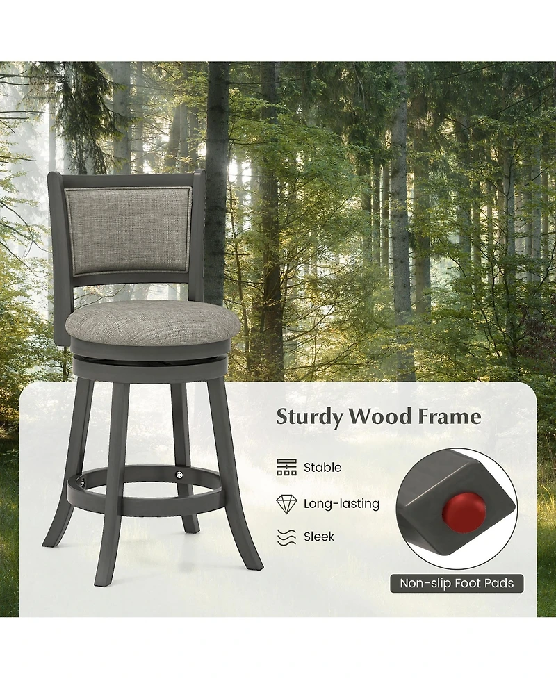 Gymax Swivel Bar Stools Set of w/ Soft-padded Back and Seat Sturdy Wooden Frame