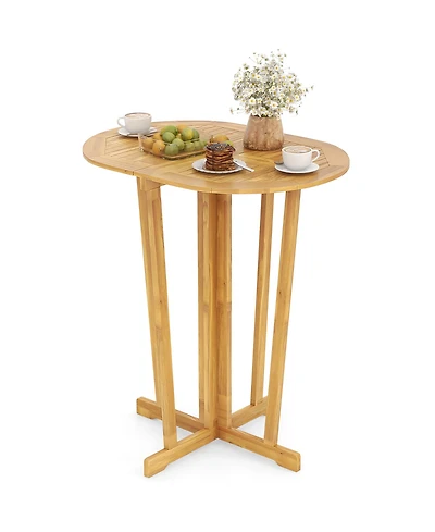 Gymax Outdoor Folding Bar Table w/ Oval Tabletop and Cross Base for Patio