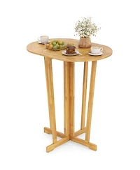 Gymax Outdoor Folding Bar Table w/ Oval Tabletop and Cross Base for Patio