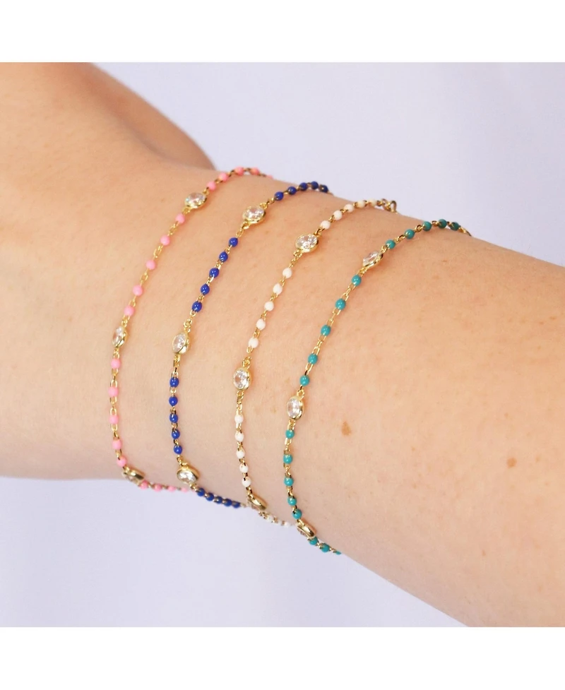 The Lovery Dark Enamel Bead Cz Chain Bracelet 14K Gold Plated Sterling Silver