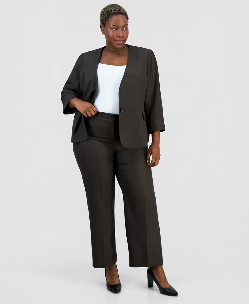 Le Suit Plus Collarless One-Button Jacket & Fly-Front Wide-Leg Pants