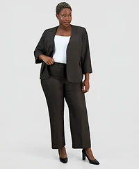 Le Suit Plus Collarless One-Button Jacket & Fly-Front Wide-Leg Pants