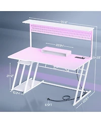 Aheaplus 55'' Gaming Desk - Cumputer Desk with Hutch, Outlets, and Led Lights