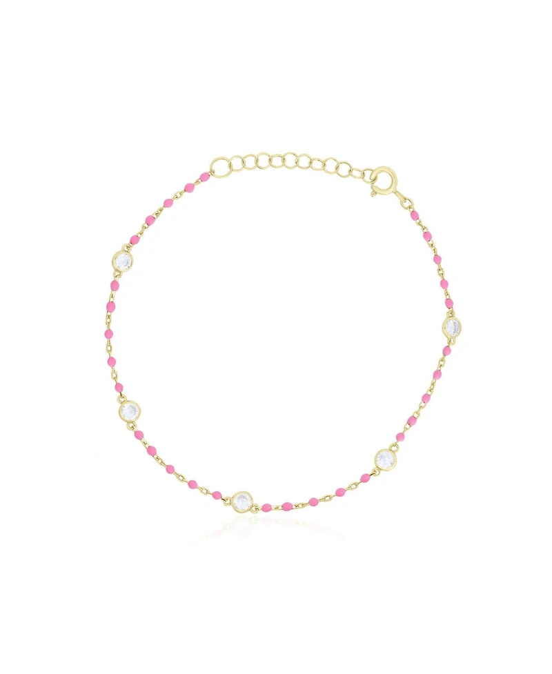 The Lovery Enamel Bead Cz Chain Bracelet 14K Gold Plated Sterling Silver
