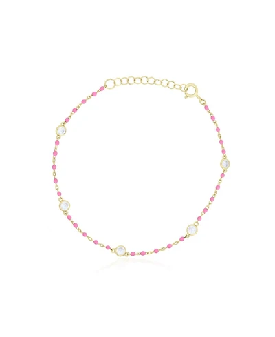 The Lovery Enamel Bead Cz Chain Bracelet 14K Gold Plated Sterling Silver