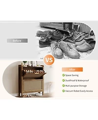homfan Farmhouse Rattan Shoe Cabinet with 2 Flip Drawers, Brown, 32 in Narrow Entryway Storage