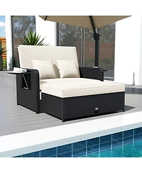 Gouun Outdoor Wicker Daybed with 4-Level Adjustable Backrest and Storage Ottoman