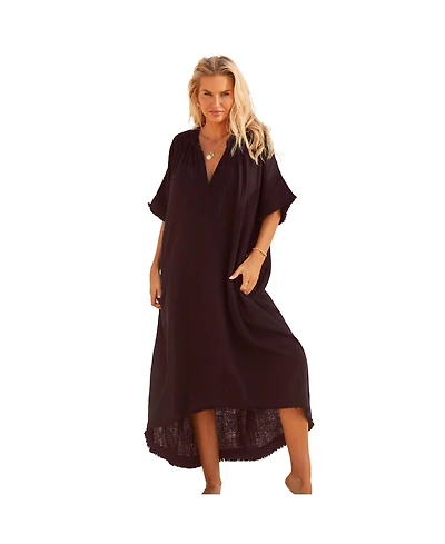 Swimsuits for All Women's Cotton Gauze High-Low Sun Dress Cover Up