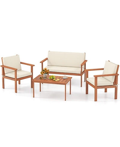 Gouun 4-Piece Acacia Wood Patio Furniture Set with Loveseat and Cushions