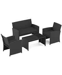 Gouun 4-Piece Patio Rattan Furniture Set with Removable Cushions and Glass Table