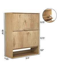 homfan Fluted Shoe Cabinet with 2 Flip Drawers, Open Bottom Shelf and Side Hooks for Entryway Storage