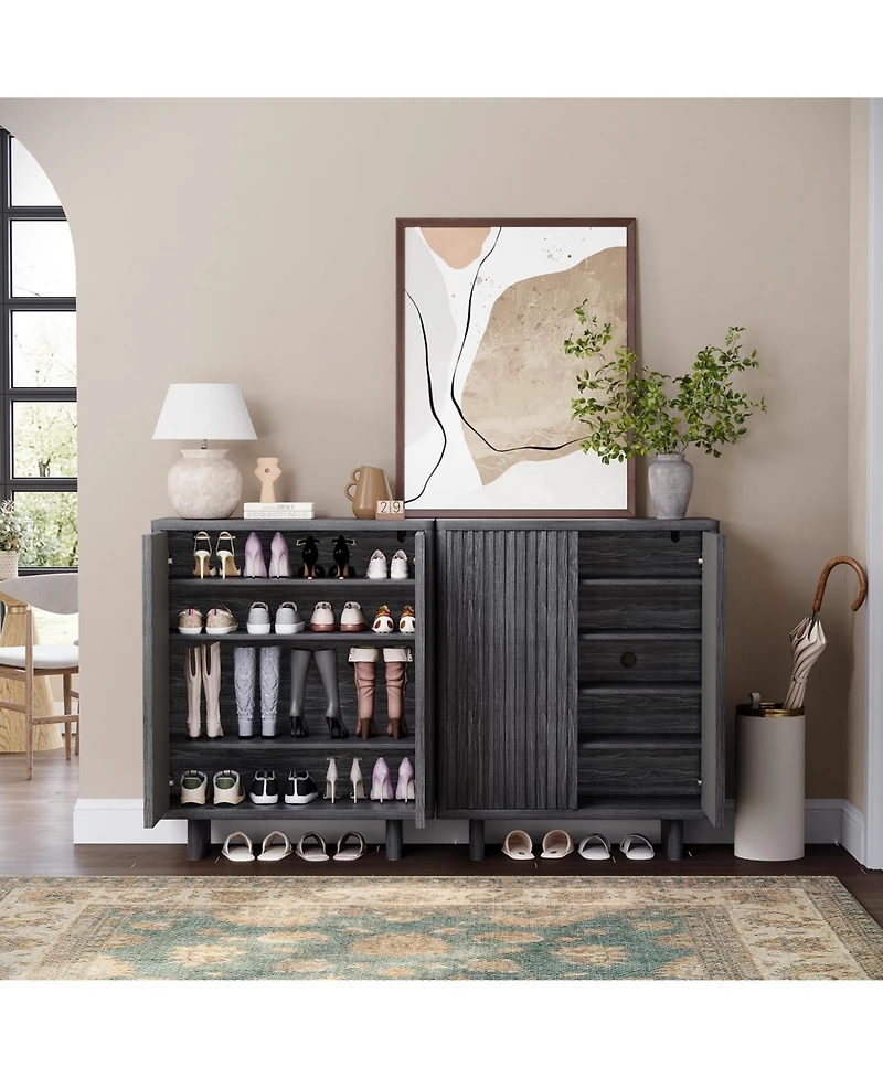 homfan 5 Tier Shoe Cabinet with Fluted Door, 13.7 x 31.6 x 41.5 in