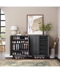 homfan 5 Tier Shoe Cabinet with Fluted Door, 13.7 x 31.6 x 41.5 in