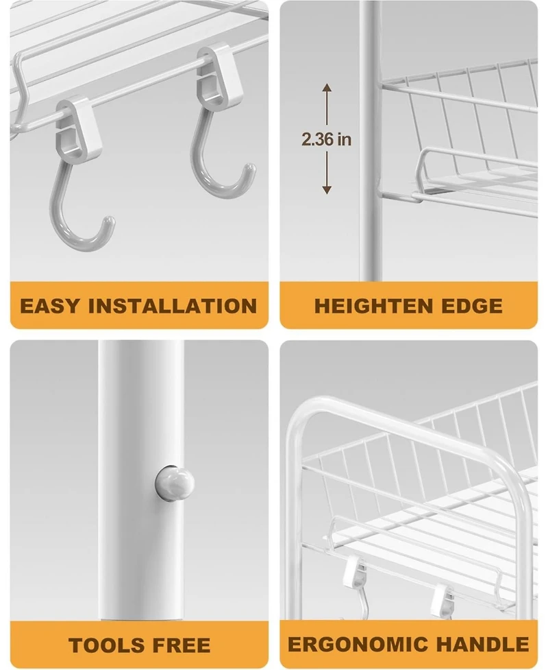 Mythinglogic 4 Tier Rolling Cart with 360°Wheels, Snack Cart, Removable Wire Baskets