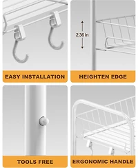 Mythinglogic 4 Tier Rolling Cart with 360°Wheels, Snack Cart, Removable Wire Baskets