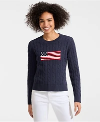 Lands' End Women's American Flag Drifter Cable Sweater