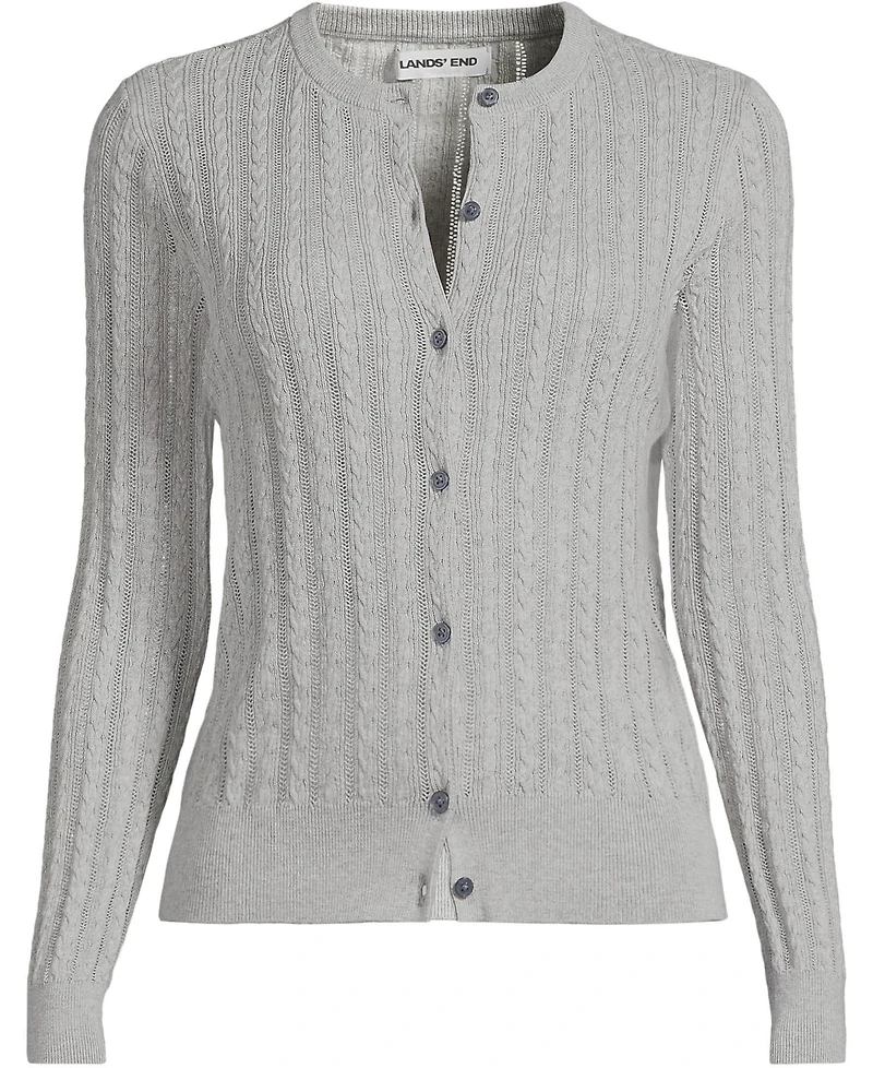 Lands' End Women's Cotton Pointelle Modern Cardigan Sweater