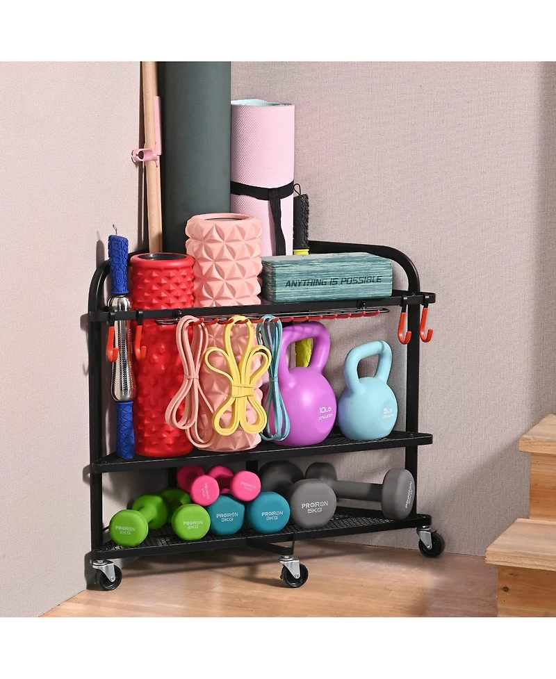 Mythinglogic Triangle Yoga Mat Storage Cart with Wheels for Home Gym Equipment