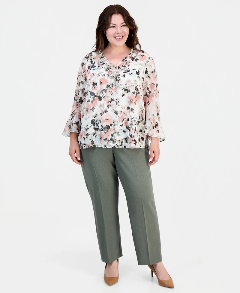 Kasper Plus Printed Bell-Sleeve Blouse