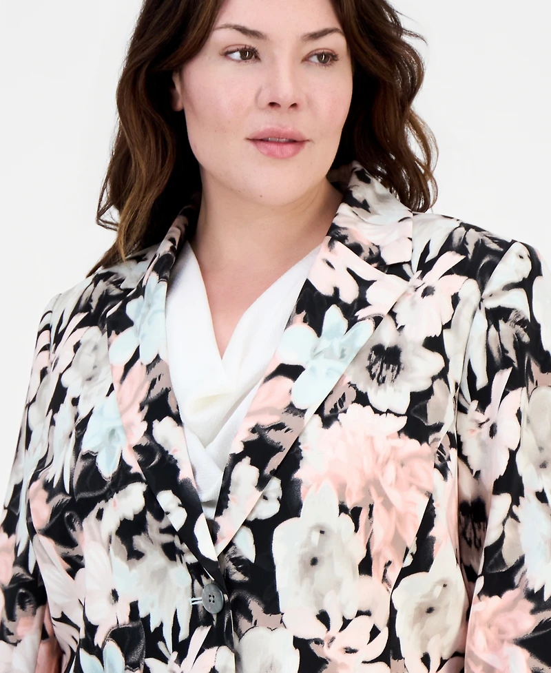 Kasper Plus Printed Two-Button Blazer