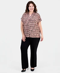 Kasper Plus Printed Gathered V-Neck Top