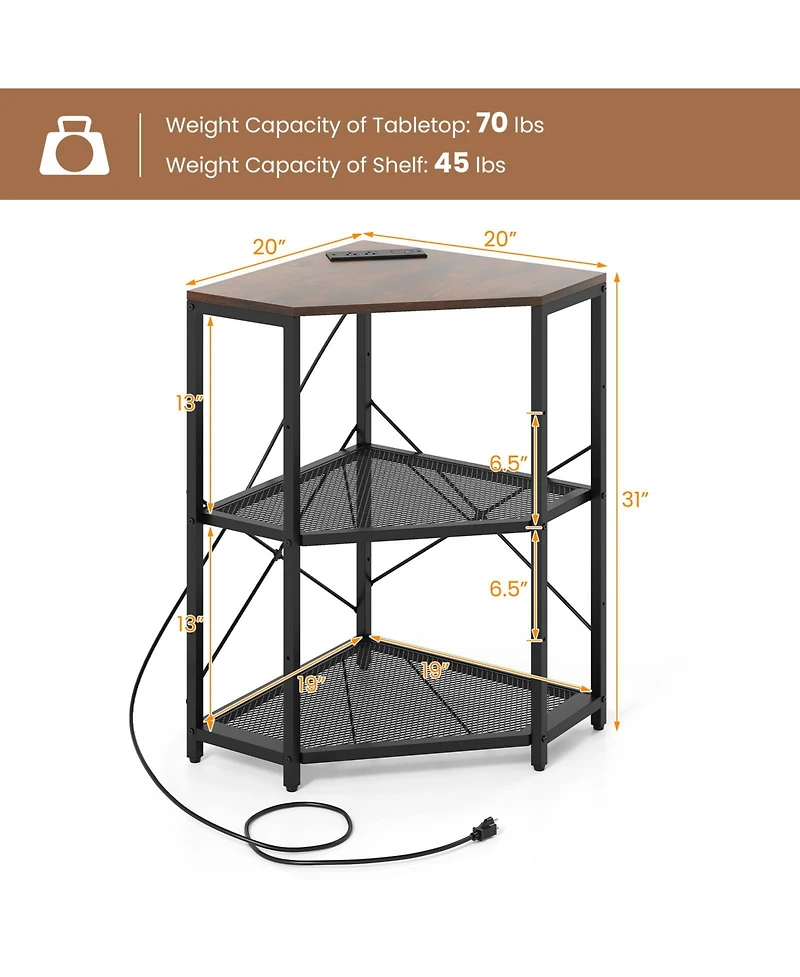 Sugift Corner Printer Stand with Power Outlet and Adjustable Shelf